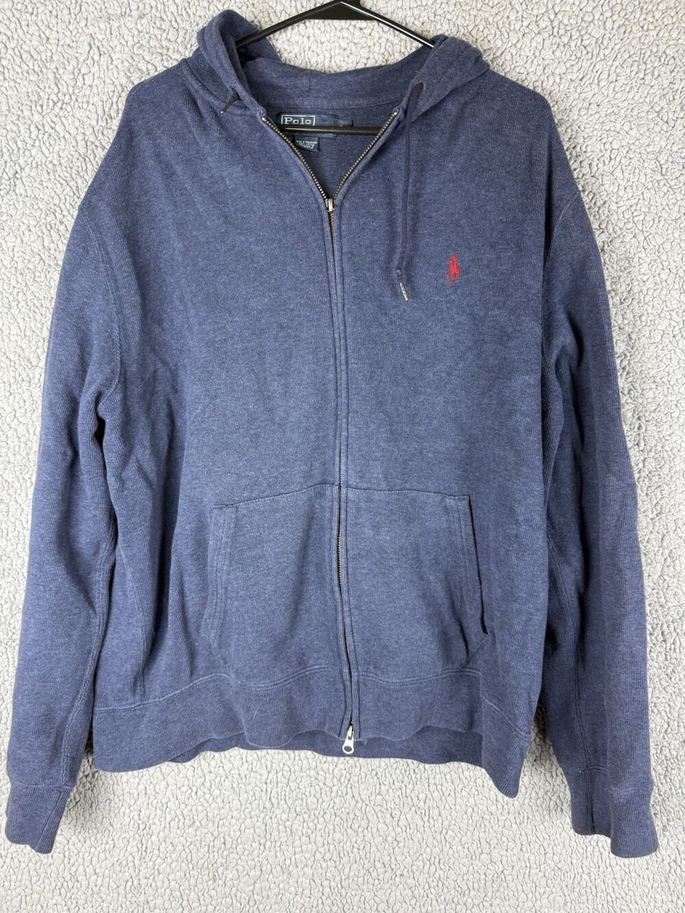 VTG Polo Ralph Lauren Hoodie Mens Extra Large Blue Red Pony Classic Preppy Y2K